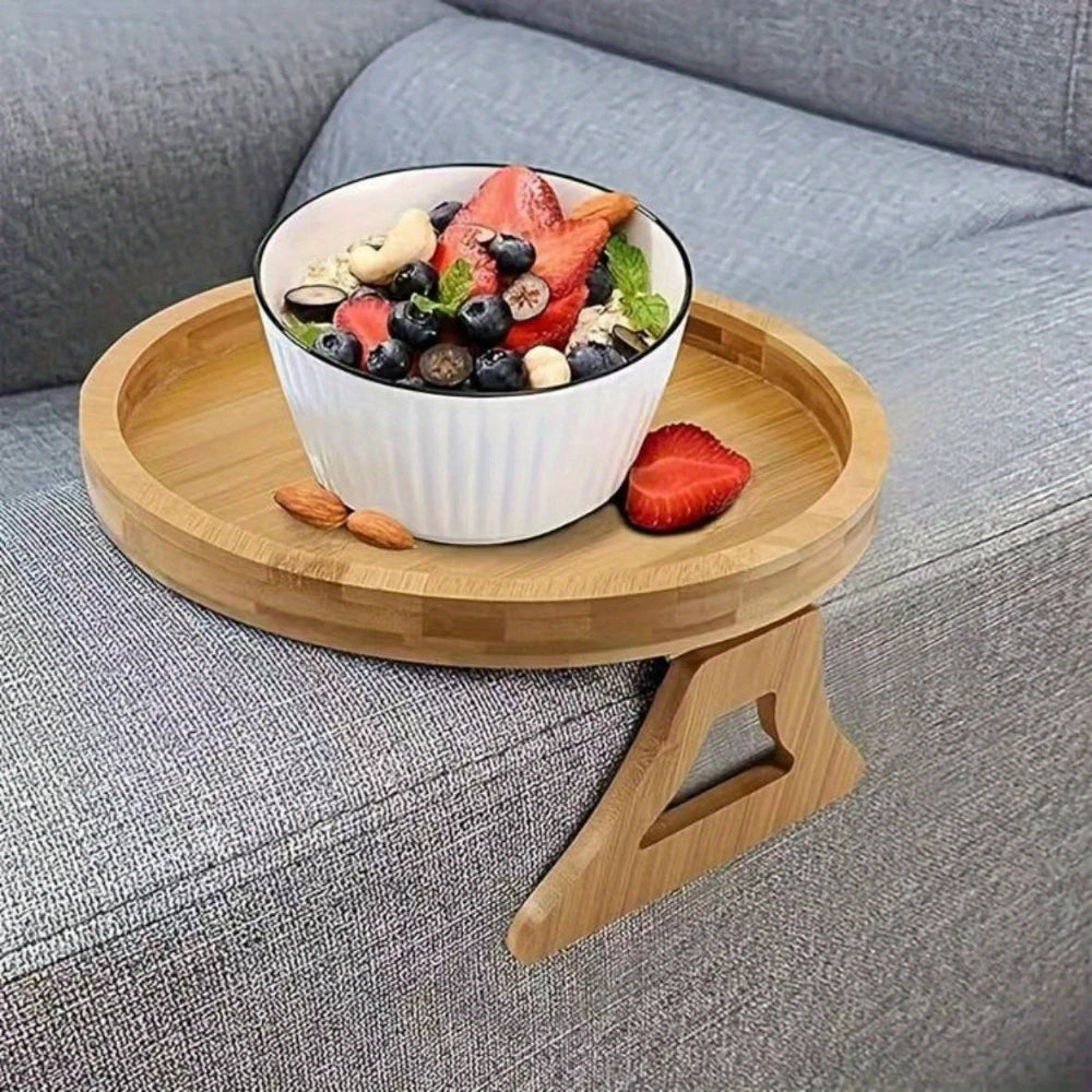 Rundes Sofa-Tablett aus Holz für die Armlehne
