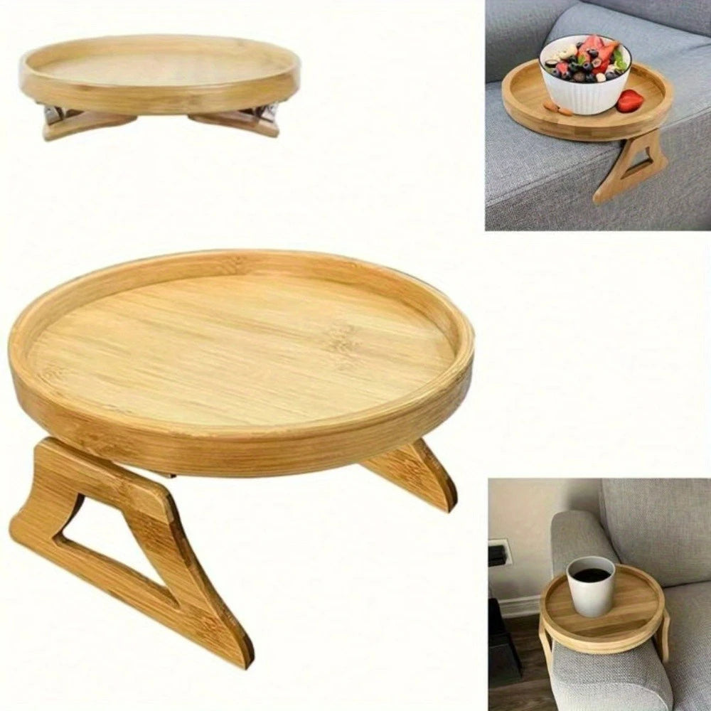 Rundes Sofa-Tablett aus Holz für die Armlehne – Ansicht 3